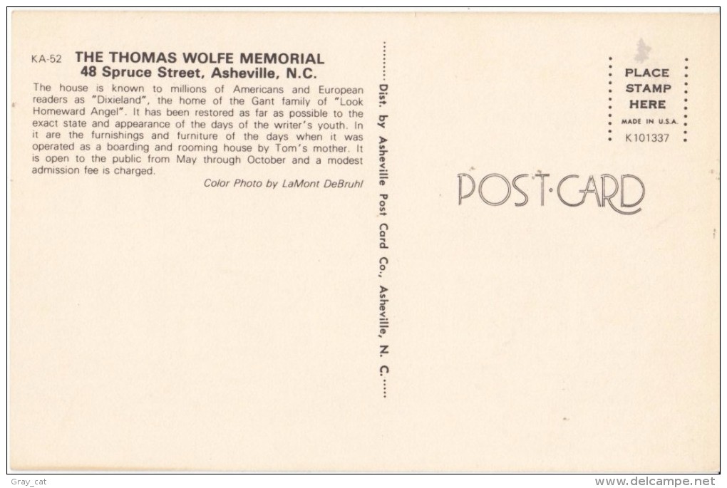 The Thomas Wolfe Memorial, Asheville, NC, Unused Postcard [17836] - Asheville