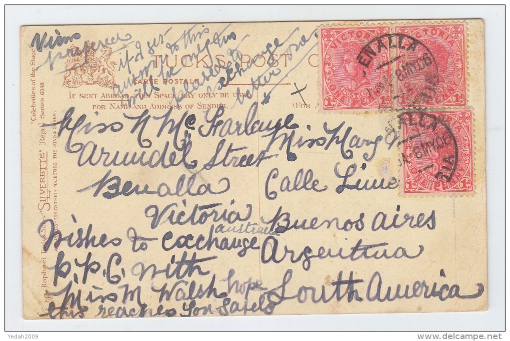 Victoria/Argentina POSTCARD SENT FROM BENALLA 1906 - Brieven En Documenten