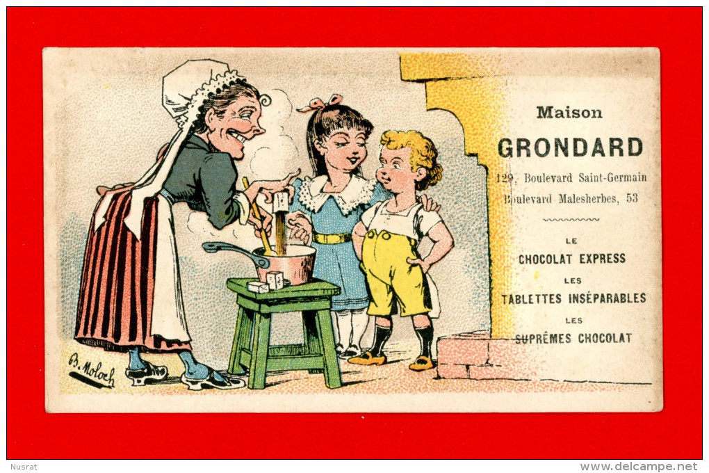 Chocolat Grondard, Chromo Imp. Hermet, Illustration Moloch, Préparation Du Goûter - Autres & Non Classés