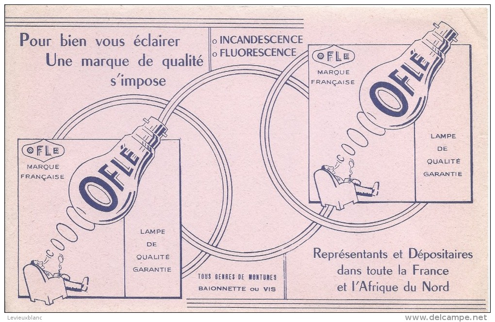 Buvard/ Electricité/ Ampoules/OFLE/ Incandescence- Fluorescence/Marque Française/1955-60   BUV280 - Electricité & Gaz