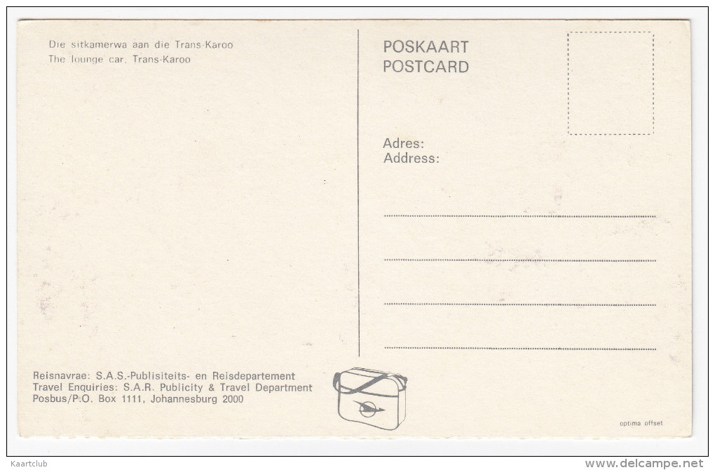 South Africa : The Lounge Car. Trans-Karoo -  Die Sitkamerwa Aan Die Trans-Karoo - Zuid-Afrika - Eisenbahnen