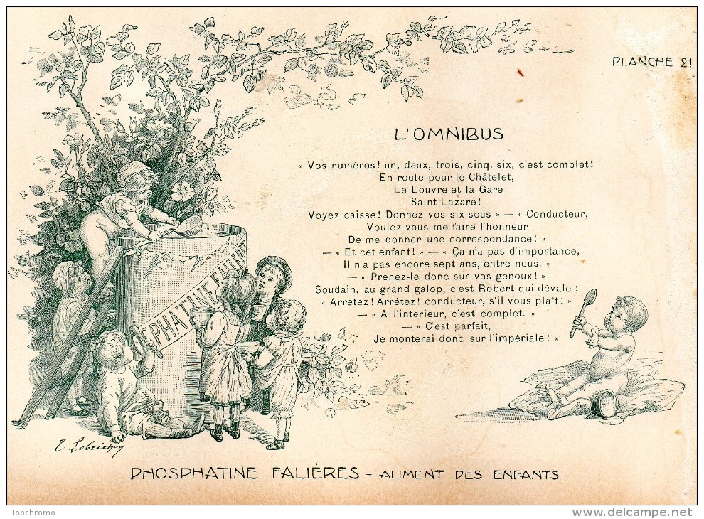 Chromo Phosphatine Falières Les Jeux D´enfants Lobrichon Planche 21 L'omnibus Devambez Contrôleur Poupée - Publicités