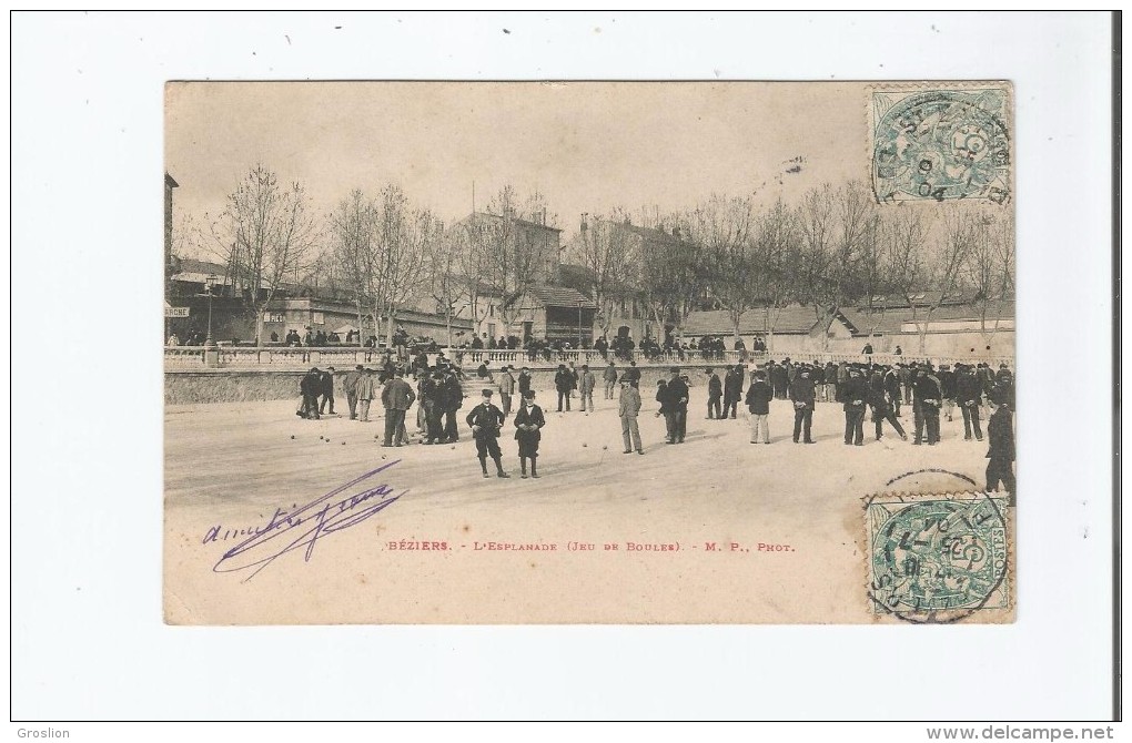 BEZIERS L'ESPLANADE (JEU DE BOULES) BELLE ANIMATION 1904 - Petanca