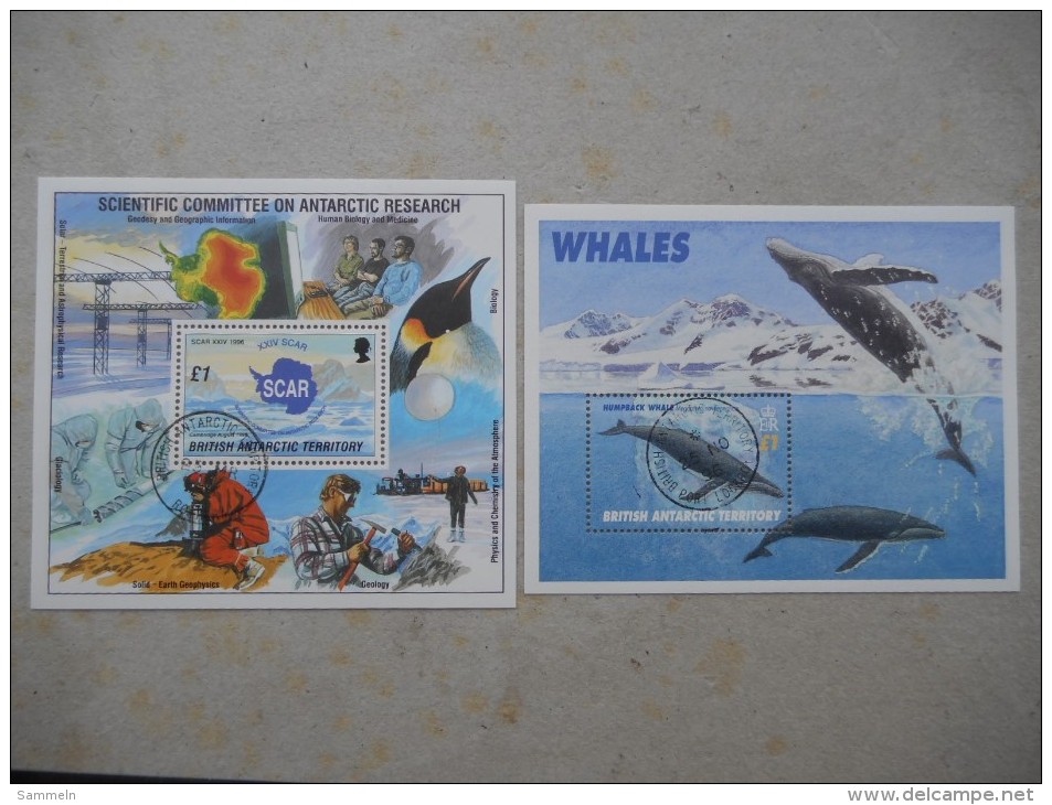 Y026 British Antarctic Territory Block 3, 4 Canc. / 1996 Beide Blockausgaben Cpl. Scar / Wale - Ungebraucht