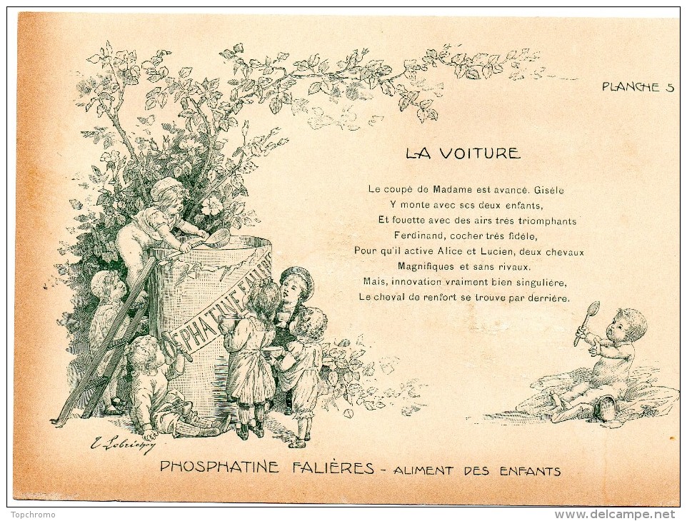 Chromo Phosphatine Falières Les Jeux D'enfants Lobrichon Planche 5 La Voiture Poupées Devambez - Publicités