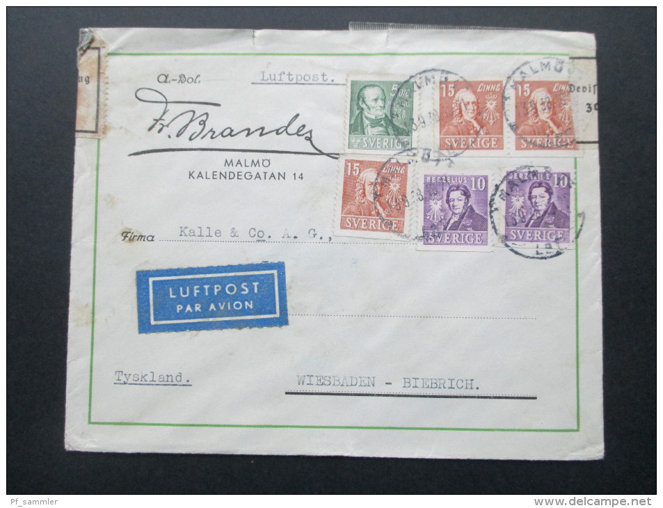 Schweden 1938 Luftpost / Par Avion. Mischfrankatur. Zollamtlich Geöffnet - Storia Postale