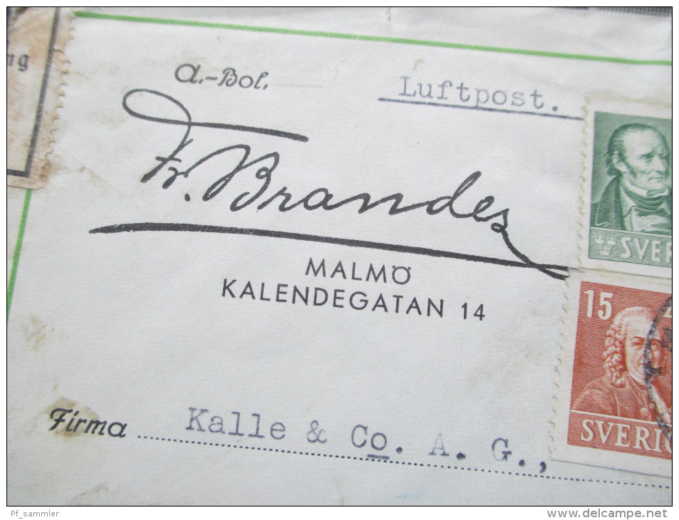 Schweden 1938 Luftpost / Par Avion. Mischfrankatur. Zollamtlich Geöffnet - Storia Postale