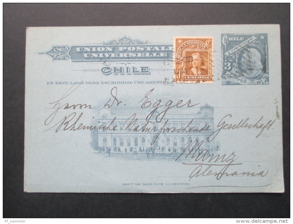 Chile 1908 Ganzsache / Stationary Mit Zusatzfrankatur Nach Deutschland. - Cile