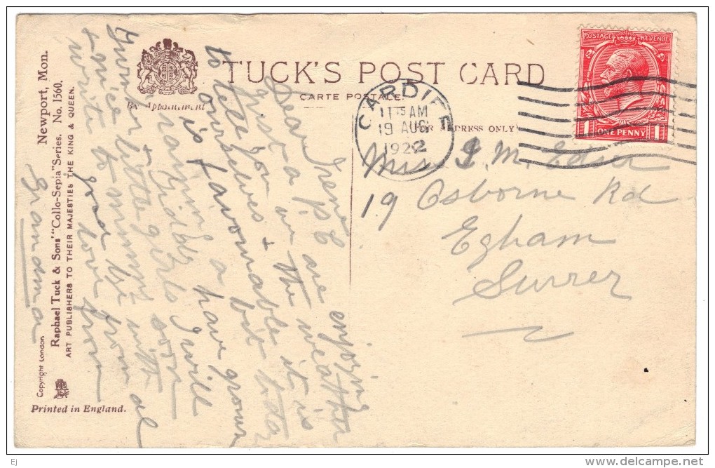 Commercial St Newport Monmouthshire - Postmark 1922 - Tuck Collo-Sepia - Monmouthshire