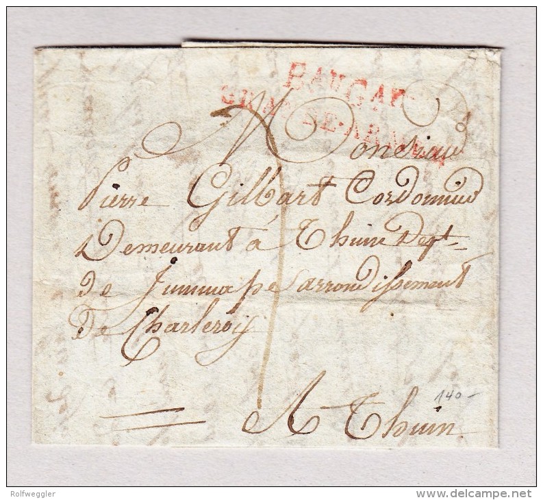 France Bau Gaf Grande Armée Marque Postale Rouge Lettre Pour Thuin Belgique - 1801-1848: Précurseurs XIX