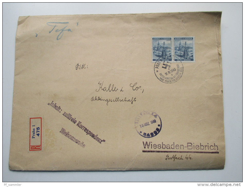 DR / Böhmen Und Mähren 1940 Prag Sonderstempel Erster Jahrestag Des Führerbesuchs. Zollfreie Korrespondenz. R-Brief - Brieven En Documenten