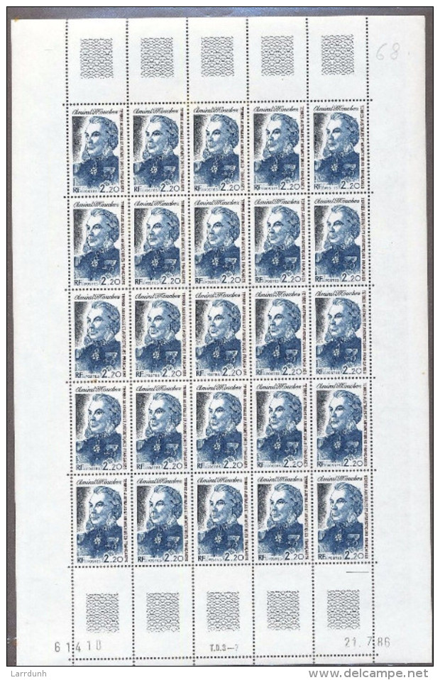 FSAT TAAF 129 Admiral Mouchez UNFOLDED Sheet Of 25 MNH 1987 A04s - Autres & Non Classés