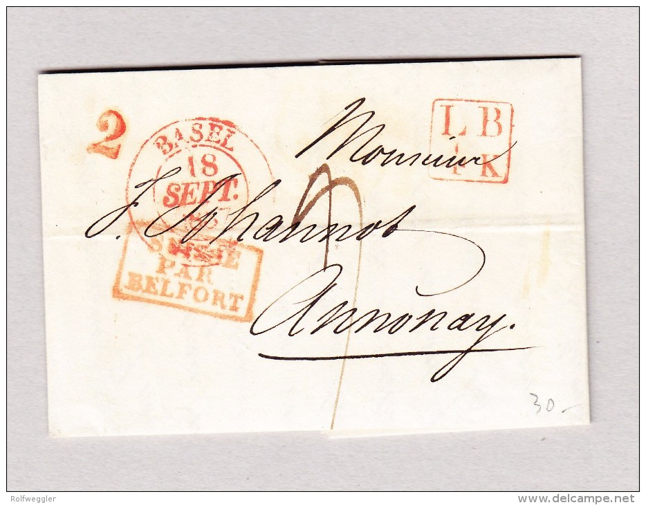 Schweiz BASEL 18.9.1837 Vorphila Brief Nach Annonay - ...-1845 Préphilatélie