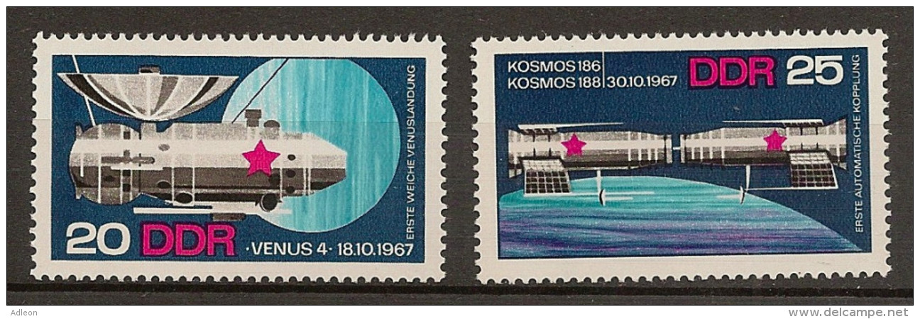 Allemagne -RDA / YT 1040-1041** Station Vénus 4 Et 1ère Jonction Automatique Cosmos 186 Et 188 - Europe