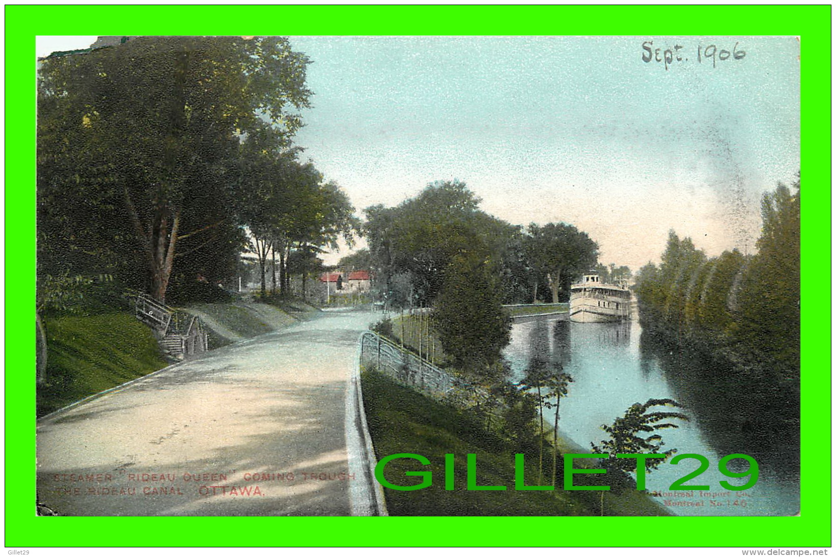 OTTAWA, ONTARIO - STEAMER RIDEAU QUEEN COMING TROUGH THE RIDEAU CANAL - MONTREAL IMPORT CO -IN 1906 - - Ottawa