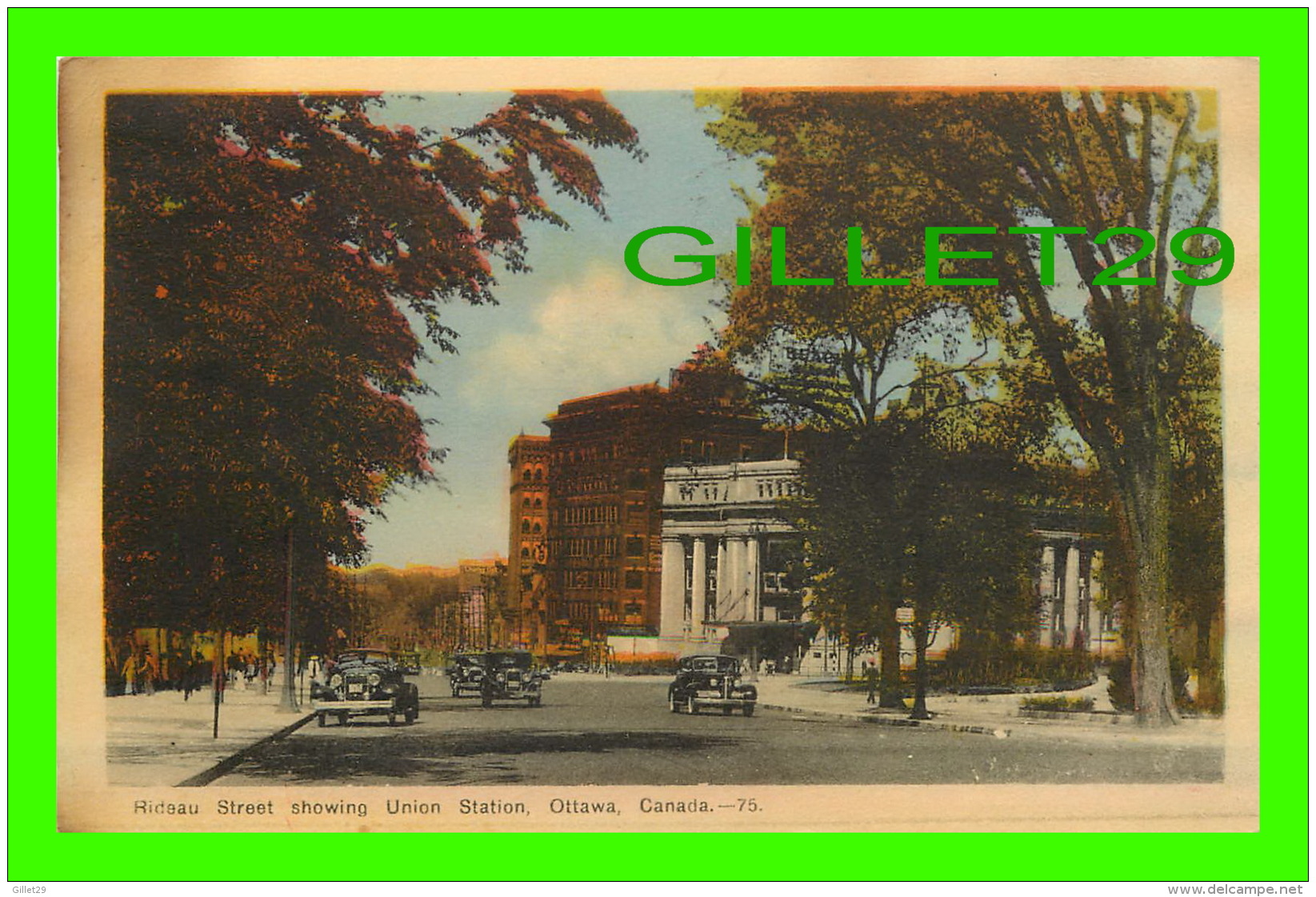 OTTAWA, ONTARIO - RIDEAU STREET SHOWING UNION STATION - ANIMATED OLD CARS - TRAVEL IN 1946 - PECO - - Ottawa