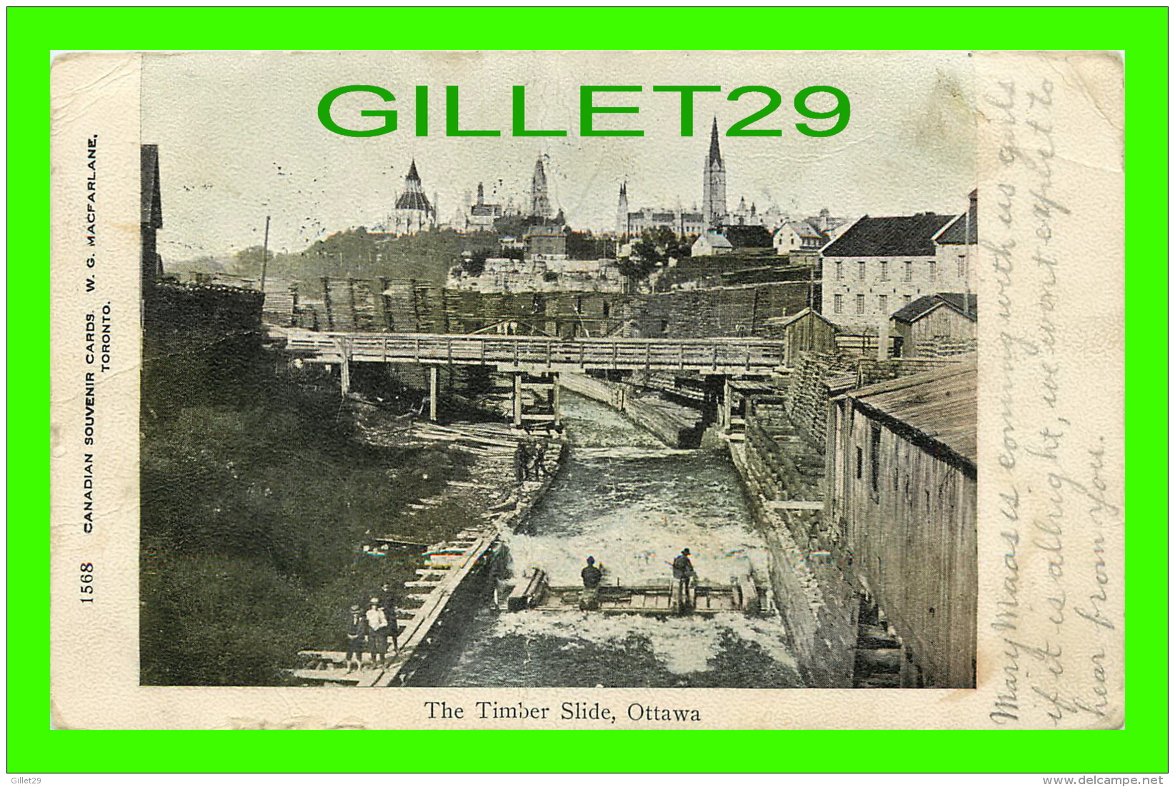 OTTAWA, ONTARIO - THE TIMBER SLIDE - W. G. MACFARLANE - TRAVEL IN 1908 - 3/4 BACK - - Ottawa