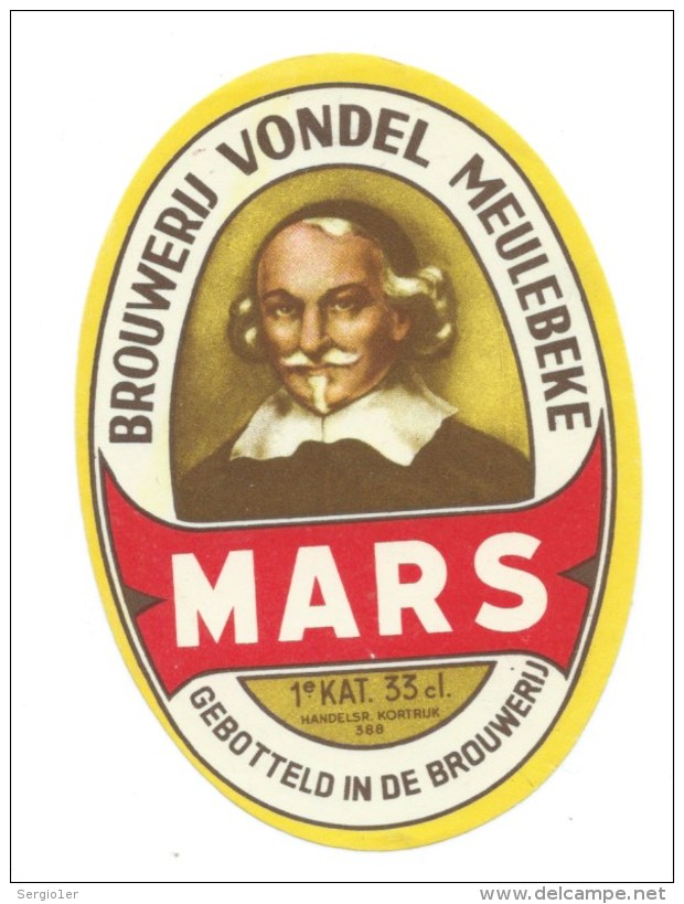 Ancienne Etiquette Biere Belge  Mars  Vondel Meulebeke  -Belgique - Beer