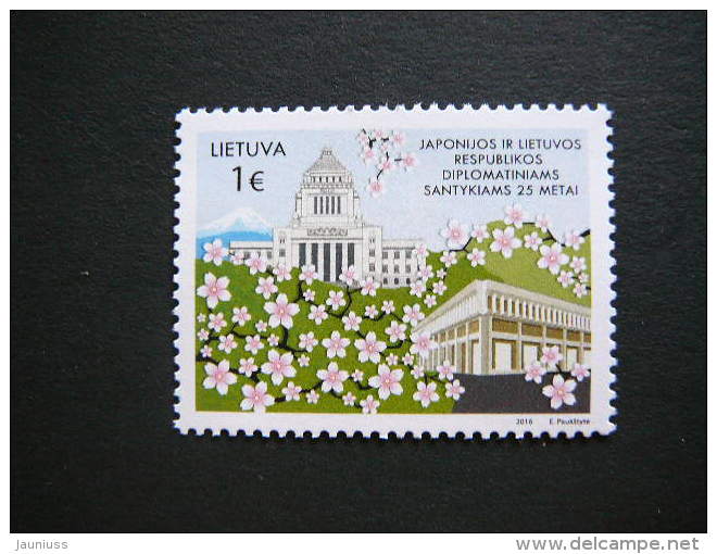 Diplomatic Relations With Japan. Sakura Flowers # Lietuva Litauen Lithuania Litouwen # 2016 MNH # Mi.1216 - Lithuania