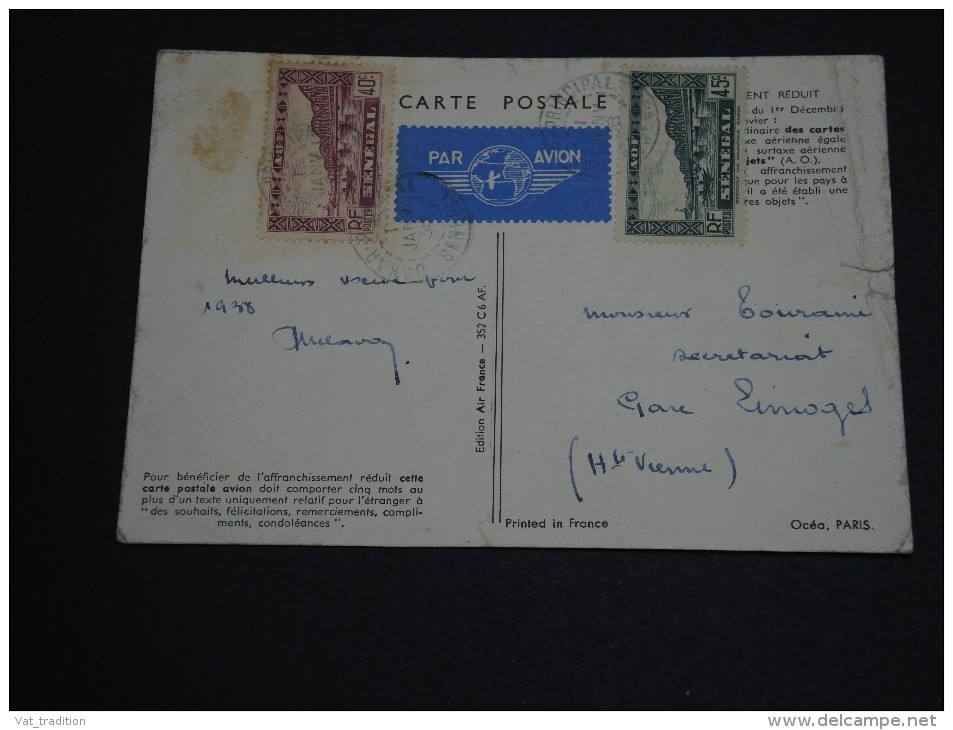 FRANCE / SÉNÉGAL - Carte Air France De Dakar Pour Limoges Du 1er Janvier 1938 - A Voir - L 437 - Luchtpost