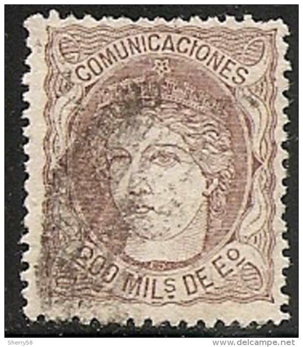 1870-ED. 109  GOB. PROVISIONAL. EFIGIE ALEGÓRICA DE ESPAÑA- 200 MILESIMAS CASTAÑO-USADO PARRILLA CON NUMERO. RARO-5,45 - Used Stamps