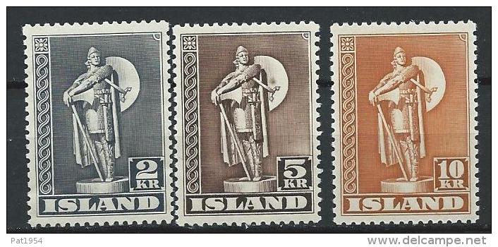 Islande 1939 N° 186a/188a Neufs ** MNH. Dentelés 11 1/2  Statue De Karlsefni Cote 137,50 Euros - Nuevos