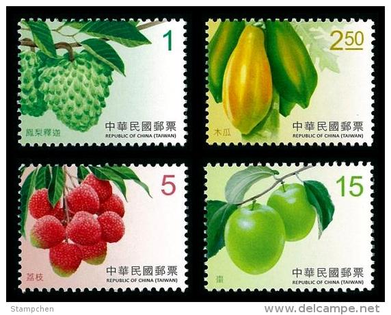 2016 Taiwan Fruit Stamps (I) Atemoya Sugar Apple Papaya Litchi Date Post - Agriculture