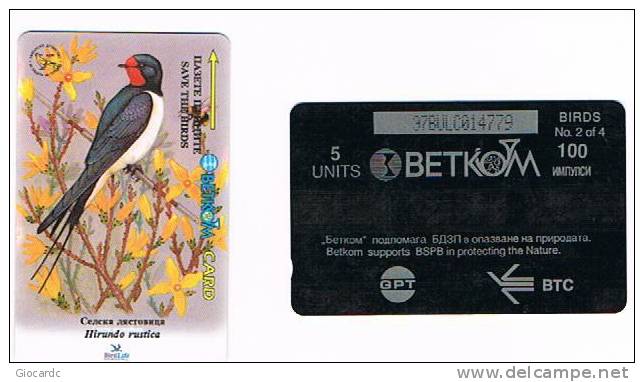BULGARIA - GPT - BETKOM 1996 UCCELLI (BIRDS): HIRUNDO RUSTICA  - CODE 37BULC - USATA (USED) - RIF. 7511 - Pájaros Cantores (Passeri)