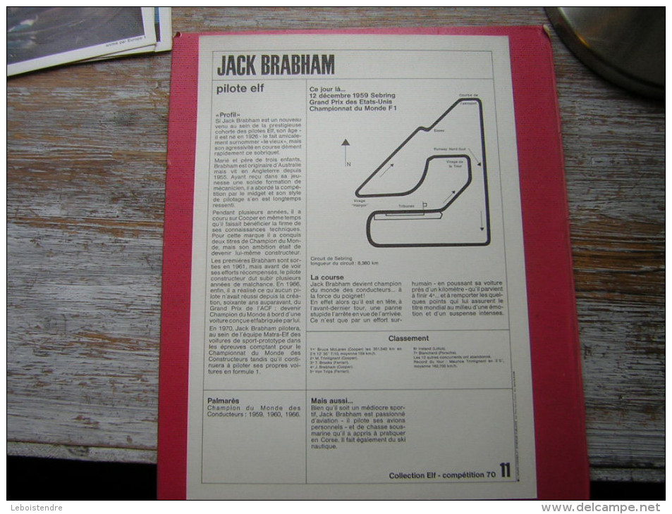 COLLECTION ELF  COMPÉTITION 70 N° 11 JACK BRABHAM PILOTE ELF   COURSE AUTOMOBILE OFFERT PAR VOTRE STATION SERVICE ELF - Autres & Non Classés