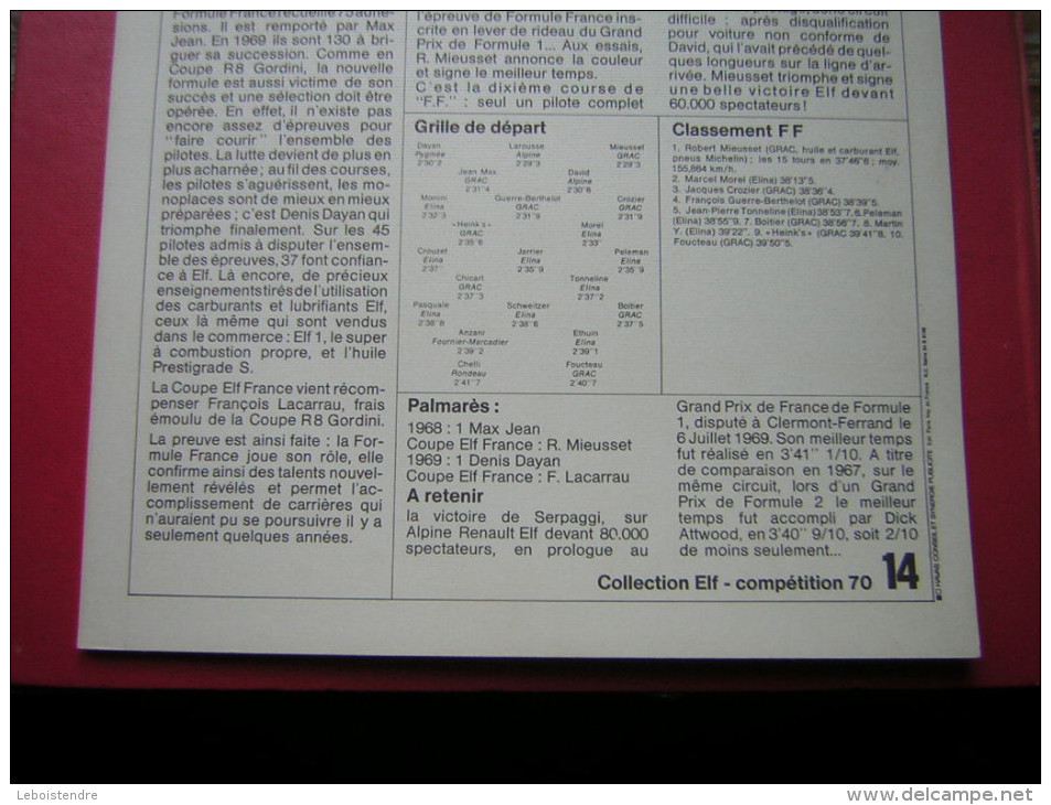 COLLECTION ELF  COMPÉTITION 70 N° 14 FORMULE FRANCE  COURSE AUTOMOBILE OFFERT PAR VOTRE STATION SERVICE ELF - Autres & Non Classés