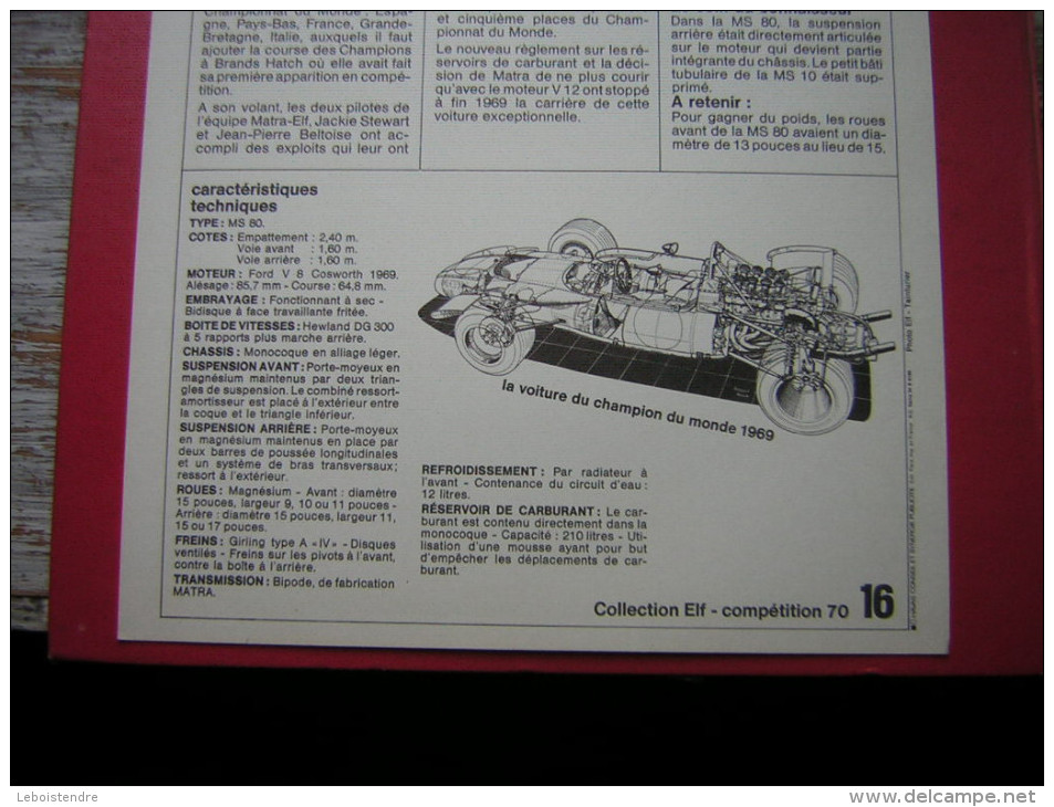 COLLECTION ELF  COMPÉTITION 70 N° 17 MATRA ELF TYPE MS 10   COURSE AUTOMOBILE OFFERT PAR VOTRE STATION SERVICE ELF - Sonstige & Ohne Zuordnung