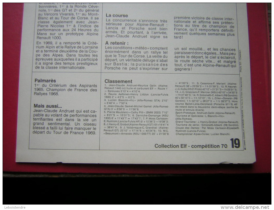 COLLECTION ELF COMPÉTITION 70 N° 19 JEAN CLAUDE ANDRUET PILOTE ELF COURSE AUTOMOBILE OFFERT PAR VOTRE STATION SERVICE EL - Autres & Non Classés