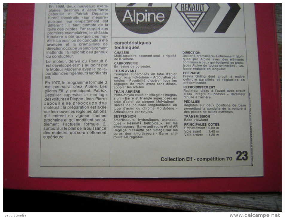 COLLECTION ELF COMPÉTITION 70 N° 23 ALPINE RENAULT ELF TYPE FORMULE 3 COURSE AUTOMOBILE OFFERT PAR VOTRE STATION SERVICE - Autres & Non Classés