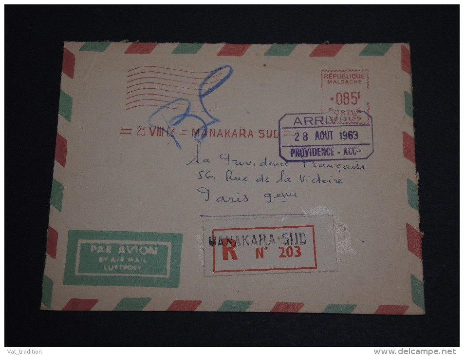 MADAGASCAR - Enveloppe En Recommandée De Manakara Pour La France En 1963 , Affranchissement Mécanique - A Voir - L 445 - Madagascar (1960-...)