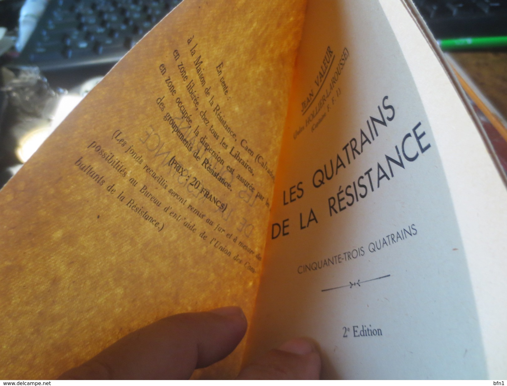 LES QUATRAINS DE LA RESISTANCE - JEAN VALEUR -1944 NON COUPE  - VOIR PHOTOS - Francese