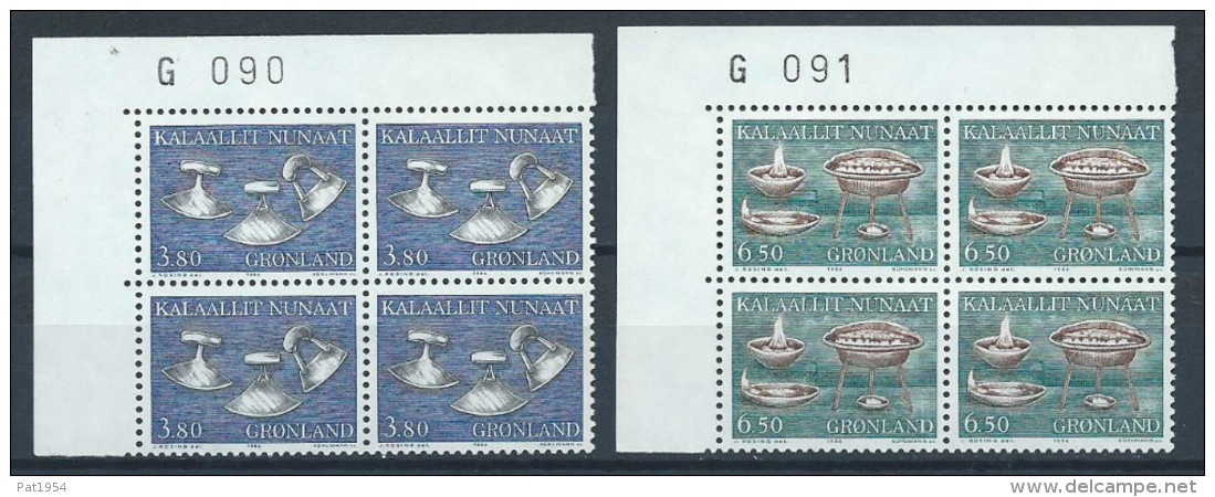 Groënland 1986 N°153/154 Neufs Bloc De 4 Avec Marque, Ustensiles Et Art - Unused Stamps