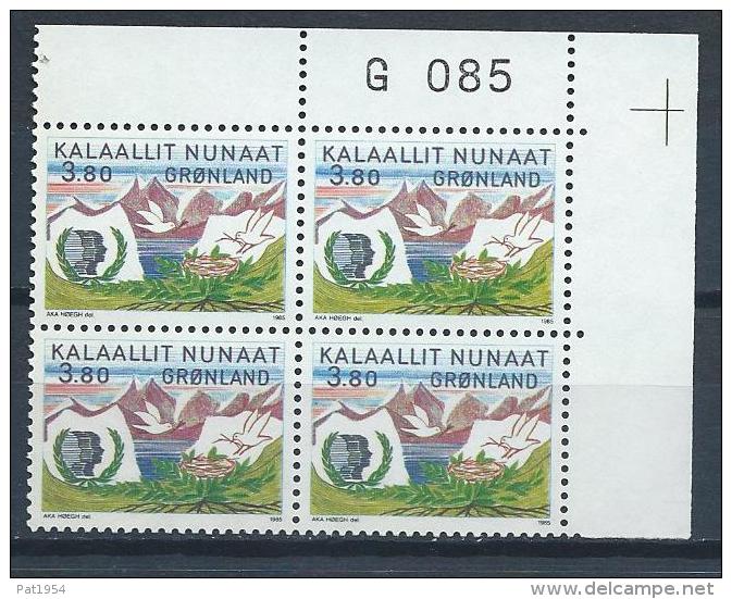 Groënland 1985 N°148 Neuf Bloc De 4 Avec Marque, Année De La Jeunesse - Unused Stamps