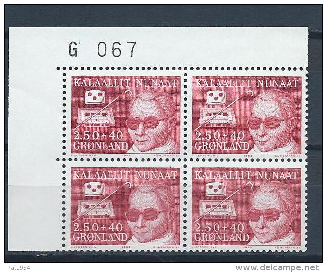 Groënland 1983 N°130 Neuf En Bloc De 4 Avec Marque, Surtaxe Handicapés - Unused Stamps