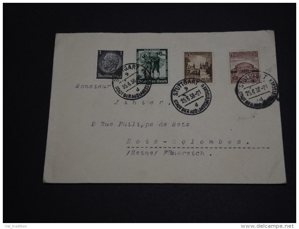 ALLEMAGNE - Enveloppe De Stuttgart Pour La France En 1938 , Affranchissement Plaisant - A Voir - L 471 - Lettres & Documents