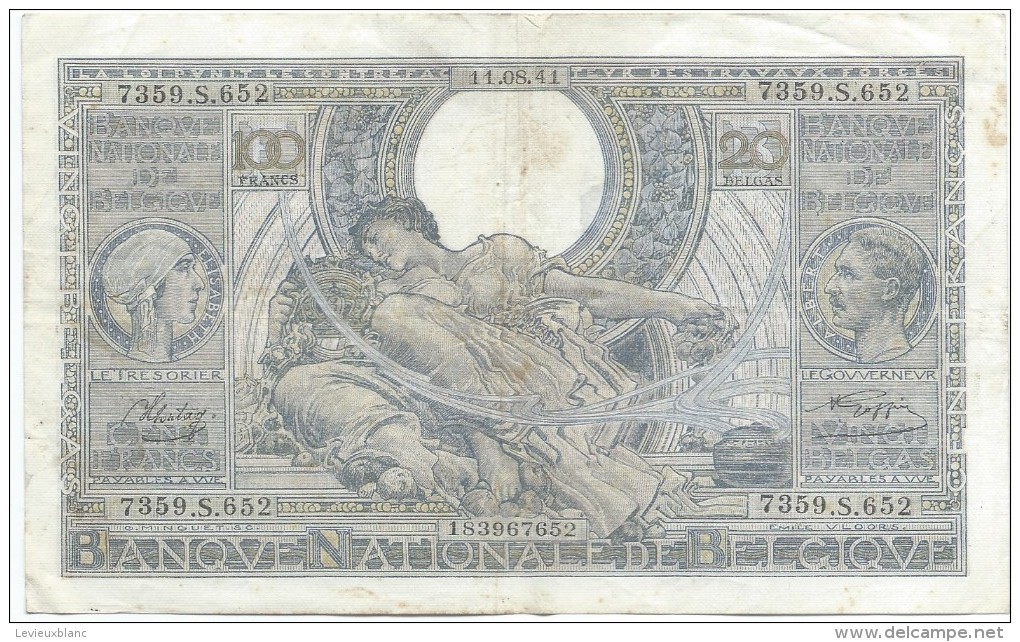 Banque Nationale De Belgique/ 100 Francs - 20 Belgas/ 1941       BILL137 - 100 Francs & 100 Francs-20 Belgas