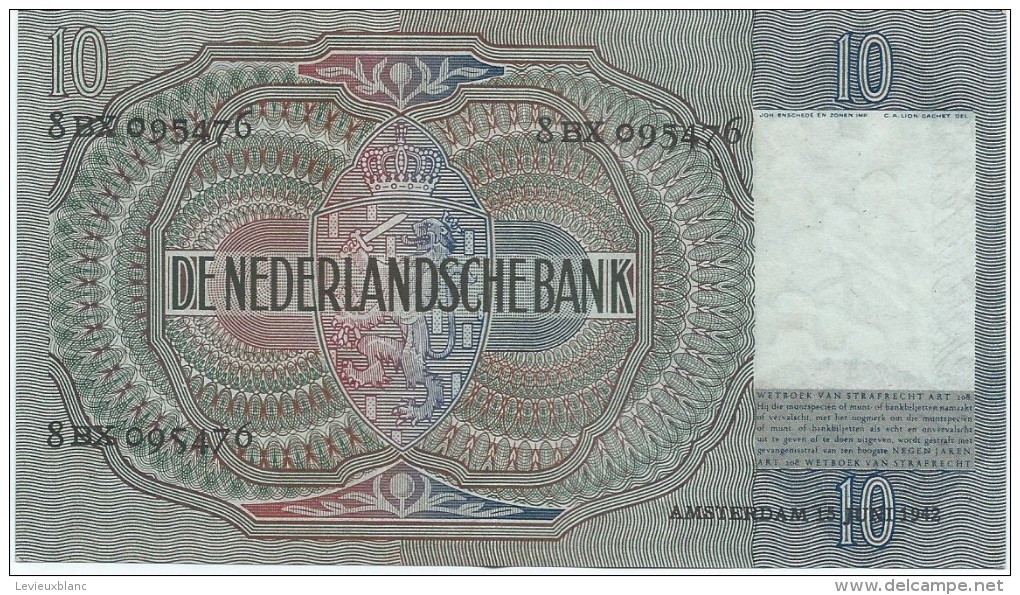 DeNederlandische Bank/PAYS-BAS/ Tien Gulden// 1942       BILL138 - 10 Florín Holandés (gulden)