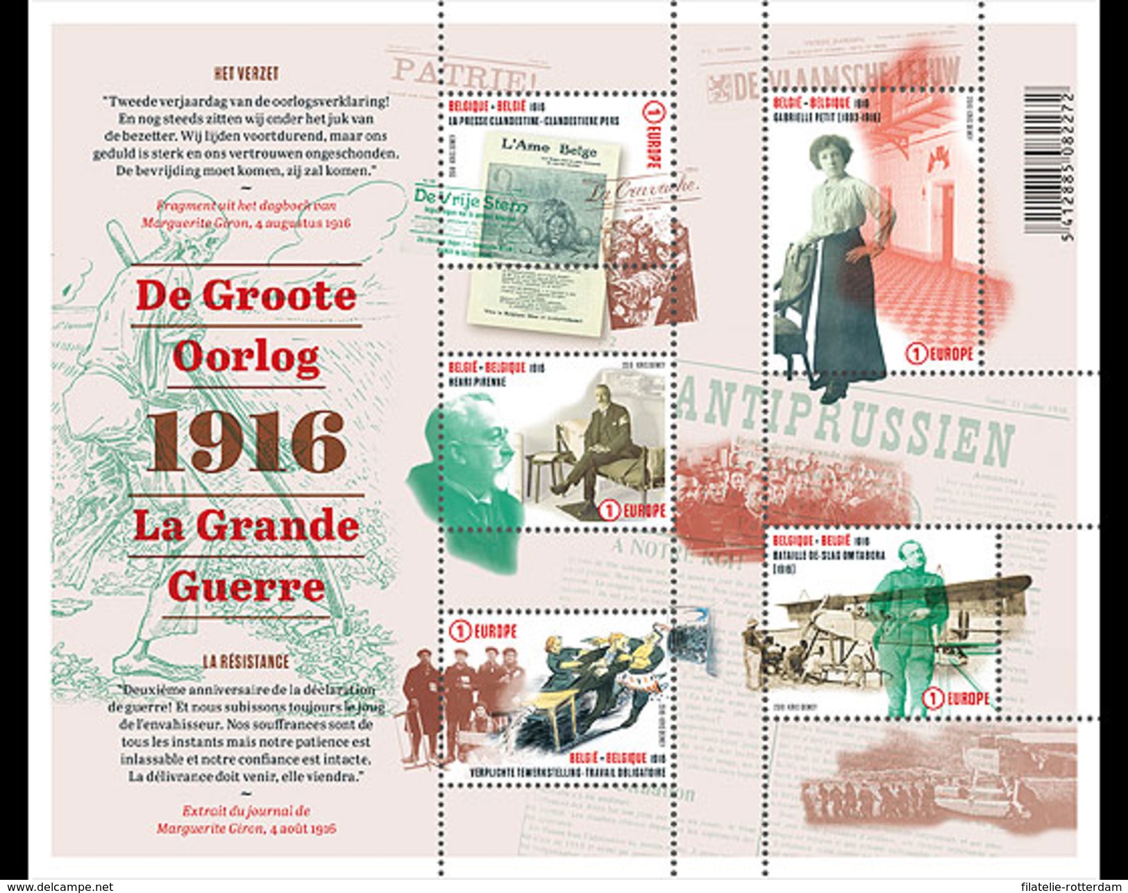 België / Belgium - Postfris / MNH - Sheet 1e Wereldoorlog 2016 NEW!! - Ongebruikt