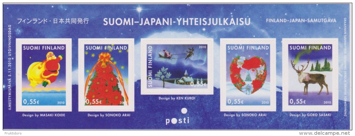 Finland Mi Block 62  Finland-Japan Joint Issue - Santa - Poinsettia - Rudolph - Rendeer - Christmas Tree - Heart ** 2010 - Neufs