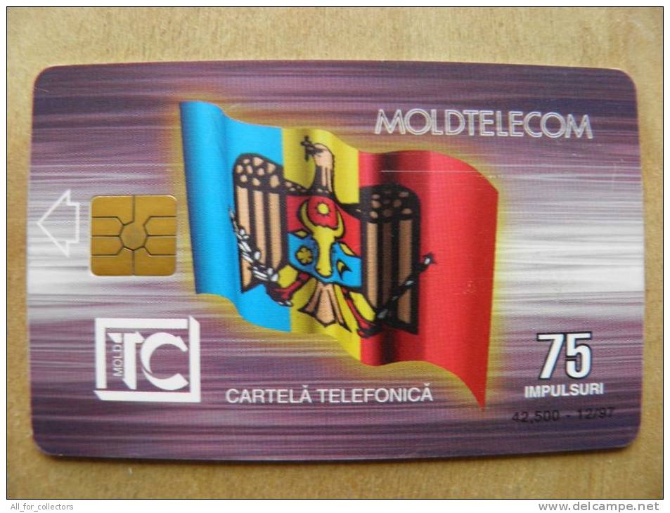 Chip Phone Card From Moldova, 2 Photos, 42 500 12/97, Flaf, Coat Of Arms, Eagle, Building - Moldawien (Moldau)