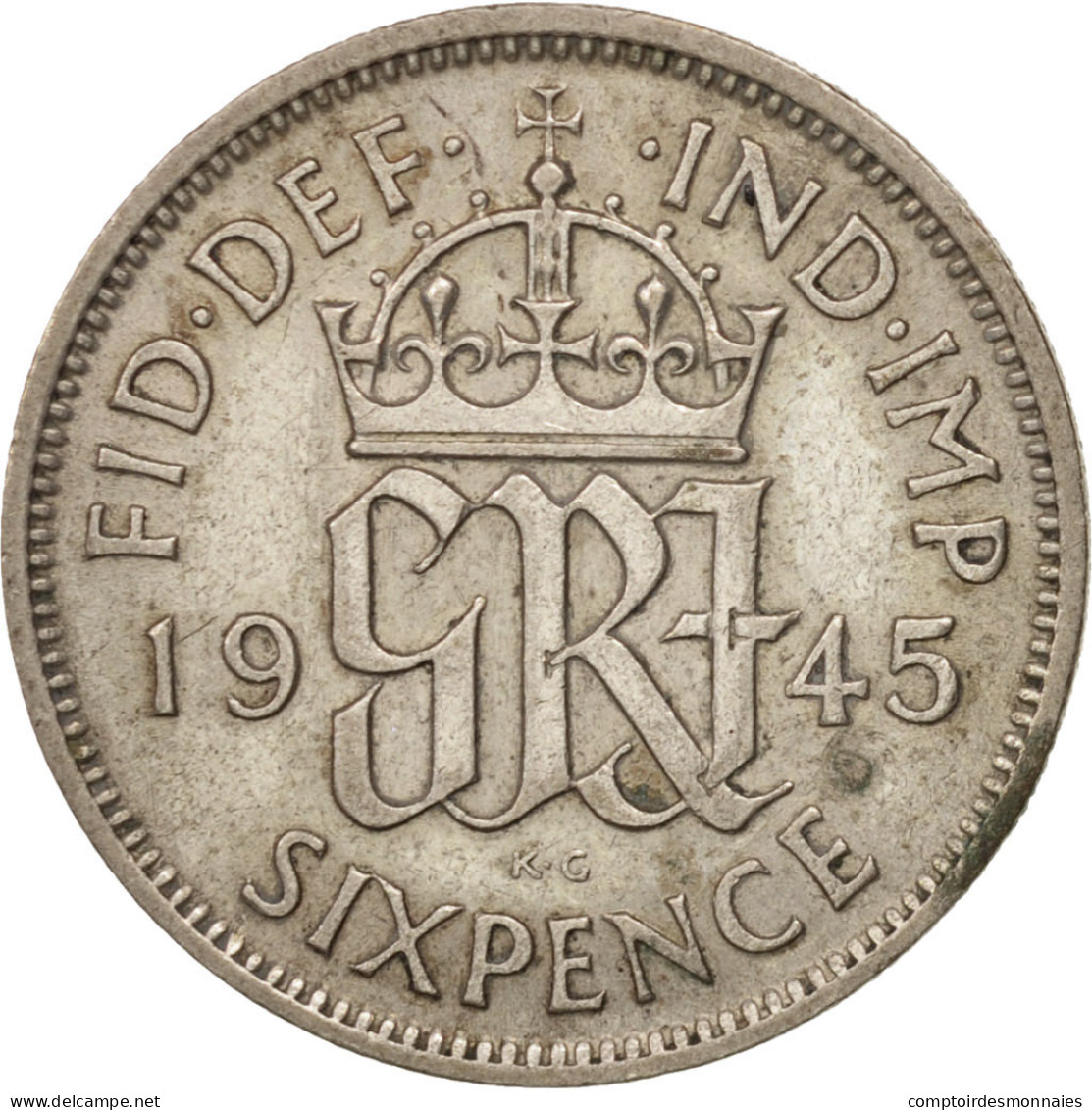 Monnaie, Grande-Bretagne, George VI, 6 Pence, 1945, TTB+, Argent, KM:852 - H. 6 Pence