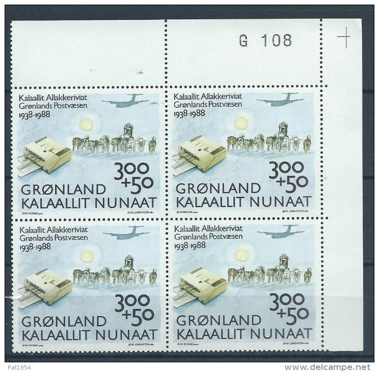 Groënland 1988 N°173 Neuf En Bloc De 4 Avec Marque, 50 Ans De La Poste - Unused Stamps