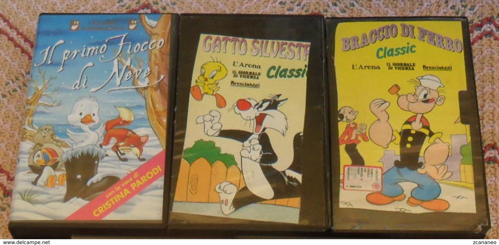 3 VHS CARTONI ANIMATI - BRACCIO DI FERRO - GATTO SILVESTRO - IL PRIMO FIOCCO DI NEVE - - Cartoons