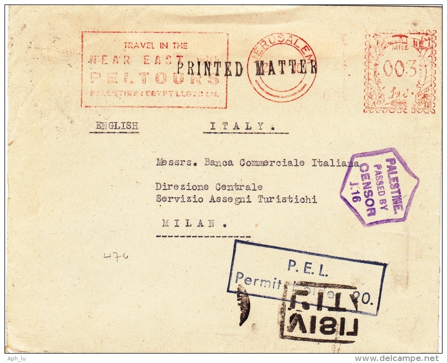 Drucksache 1940 Von Jerusalem Nach Milano/Italien (l038) - Palestine