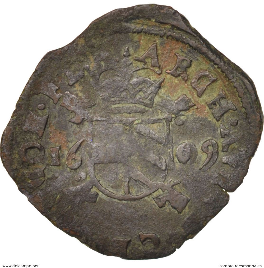 Monnaie, Pays-Bas Espagnols, Flandre, 2 Denier, 8 Mites, 1609, Anvers, TB+ - Sonstige & Ohne Zuordnung