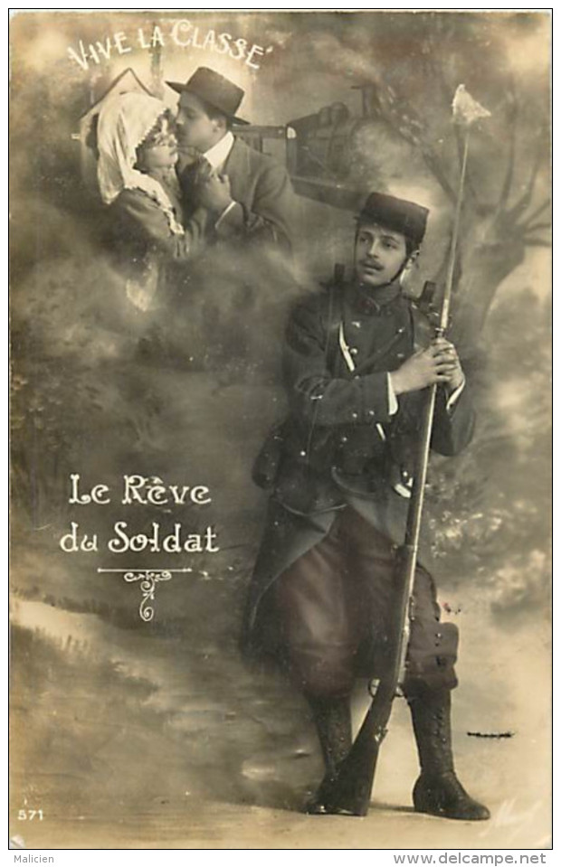 - Themes Divers -ref-M905- Militaria -le Reve Du Soldat - Montage Photographique Couple - Train - Fusil A Bayonnette - - Autres & Non Classés